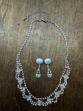 Silver Crystal Bridal Necklace and Drop Earrings Set